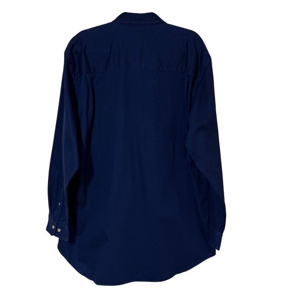 Izod Button Front Long Sleeve Shirt Navy Blue Mens Medium - Picture 2 of 12